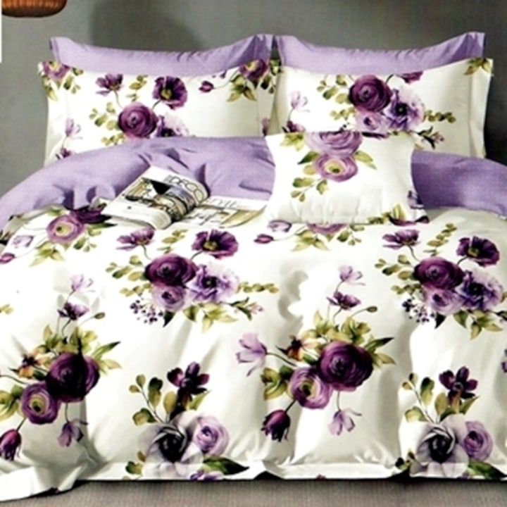 Lenjerie de pat Finet, cearceaf cu elastic, 6 piese, pentru pat dublu, multicolor, Ralex Pucioasa, 160x200cm, LDP-FINH-10079