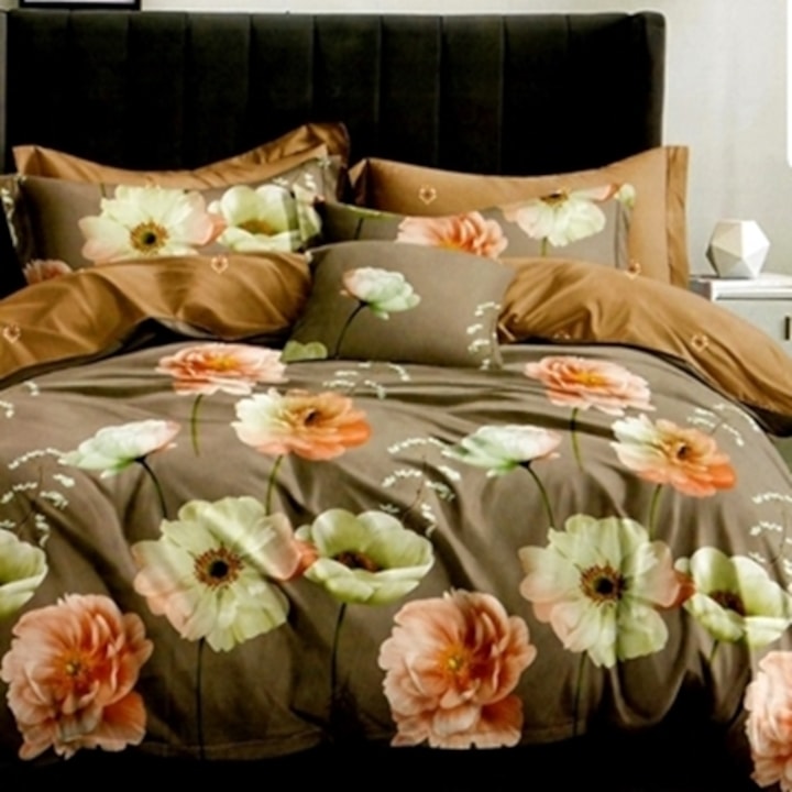 Lenjerie de pat Finet, cearceaf cu elastic, 6 piese, pentru pat dublu, multicolor, Ralex Pucioasa, 160x200cm, LDP-FINH-10086