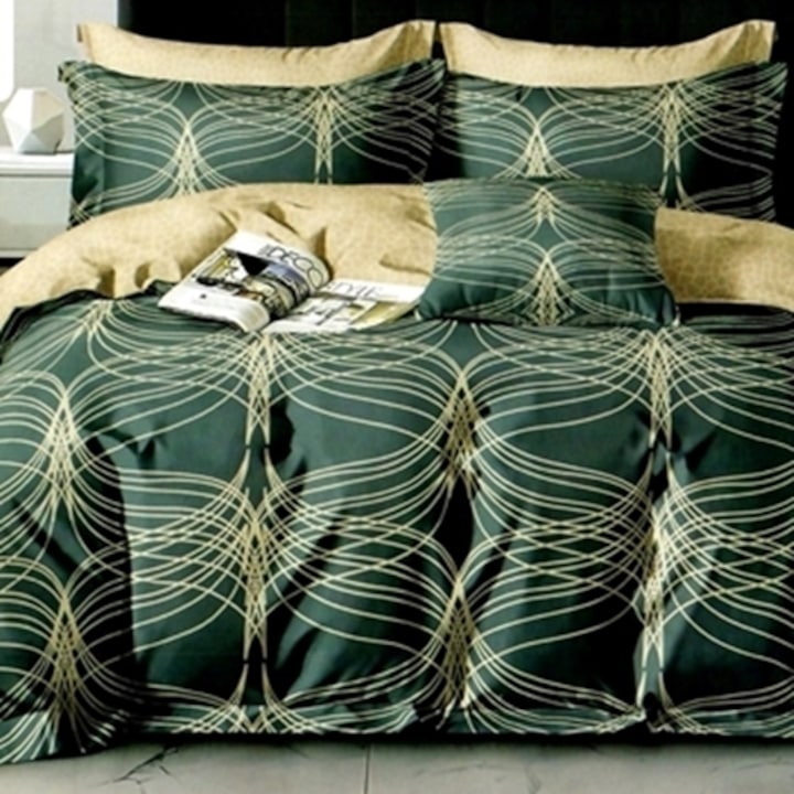 Lenjerie de pat Finet, cearceaf cu elastic, 6 piese, pentru pat dublu, multicolor, Ralex Pucioasa, 160x200cm, LDP-FINH-10087
