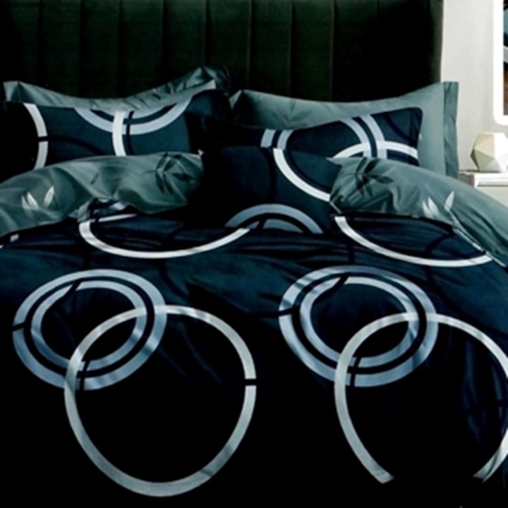 Lenjerie de pat Finet, cearceaf cu elastic, 6 piese, pentru pat dublu, multicolor, Ralex Pucioasa, 160x200cm, LDP-FINH-10094