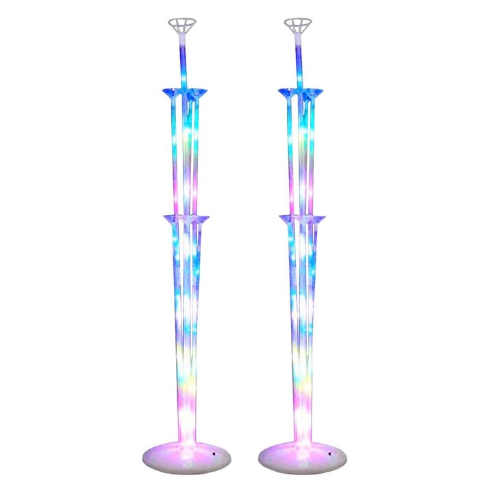 Комплект 2 стойки за балони, Caravaan®, За 7 балона, С LED светлина, височина 75 см, Многоцветен