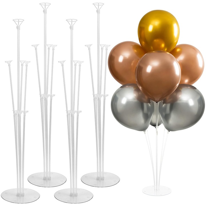 Set 5 Suport baloane, Caravaan®, Pentru 7 baloane, Inaltime 70 cm, Transparent