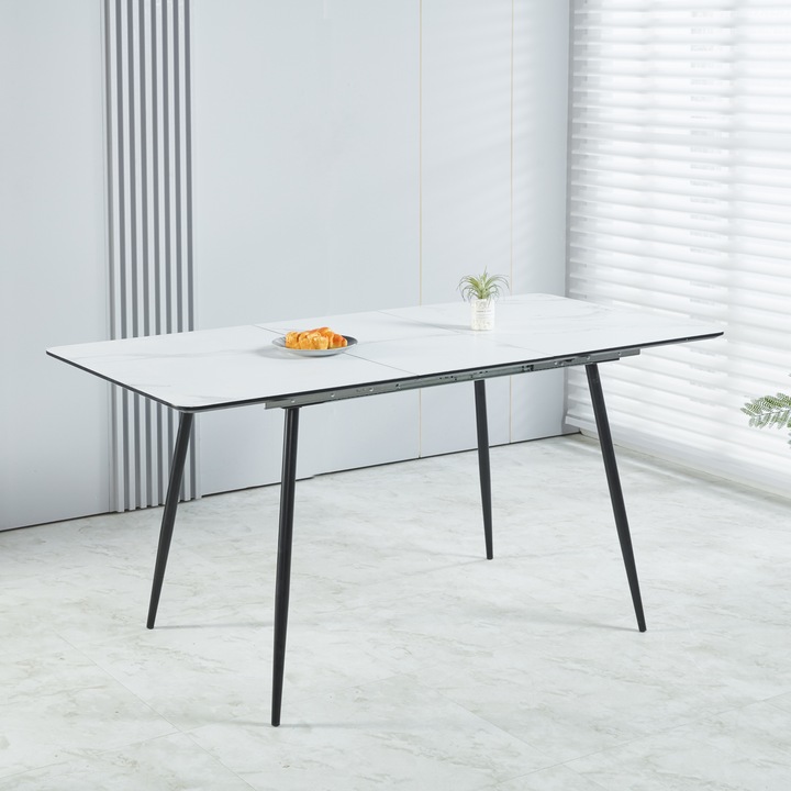Masa Living Extensibila KJT546, 120 X 80 X 76 cm, culoare alb cu picioare negre