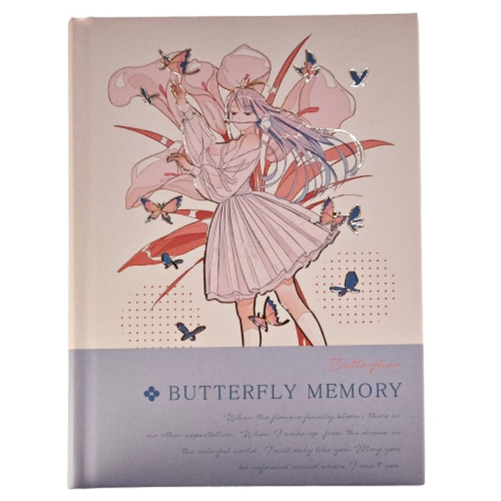 Caiet, seria Butterfly Memory, centru colorat, 112 pagini, model fete si fluturi, 16, 8 cm x 12, 4 cm