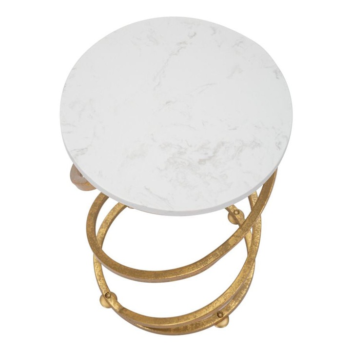 Masuta Laterala Mauro Ferretti Spiral Marble Ø 27, 5X47, 5 cm, Auriu/Alb