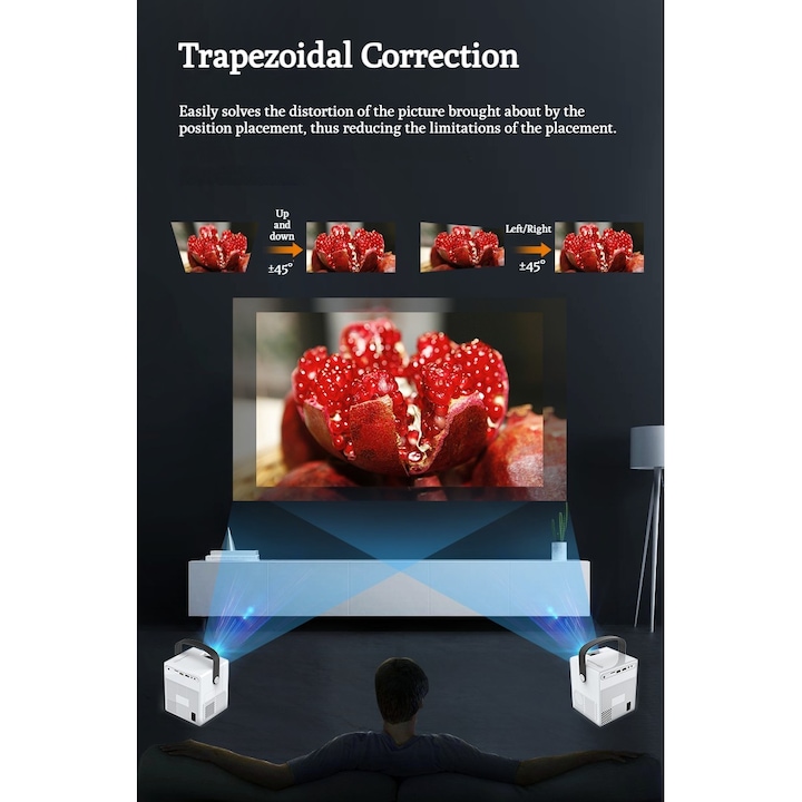Videoproiector portabil cu design minimalist.