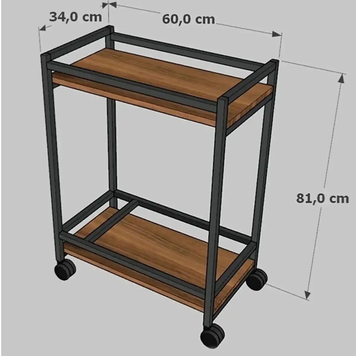 Masuta servire cu roti, Clasic Homs, 81X34x61 cm, nuc-negru - eMAG.ro