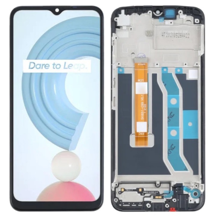 Дисплей за Realme C21Y C25Y RMX3261 RMX3263, с рамка, черен, LCD, тъчскрийн, най-добро качество