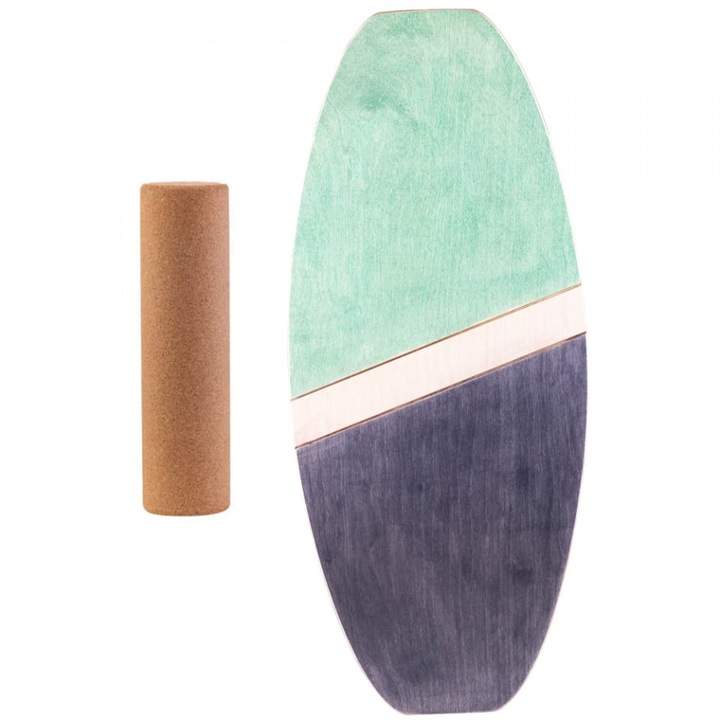Balance board EcoCMK Verde, set cu cilindru din pluta naturala, 77x33cm