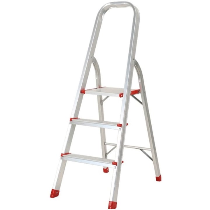 Scara aluminiu pliabila ROTOR KMH0103, 1 x 3 trepte, maxim 150 kg, platforma, argintiu