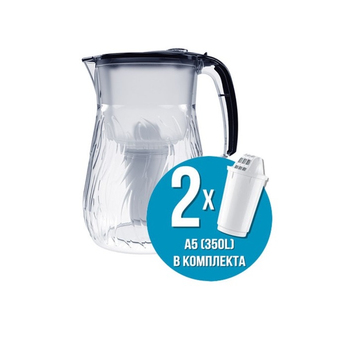 Кана за филтриране на вода Aquaphor, модел Orleans, с два филтъра A5Mg, Черен