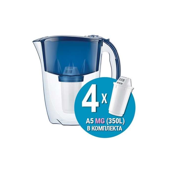 Кана за вода AQUAPHOR, PRESTIGE, 2.8 L, с 4 x A5 Mg филтър за вода, Син