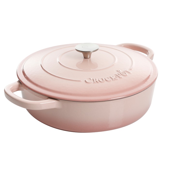 Тенджера с капак, Crock-Pot, емайлиран чугун, кръгла, розова, 4.7L