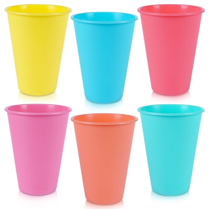 6 db-os bögrés készlet, Kiváló Háztartási eszközök, 400 ml, Műanyag, Többszínű