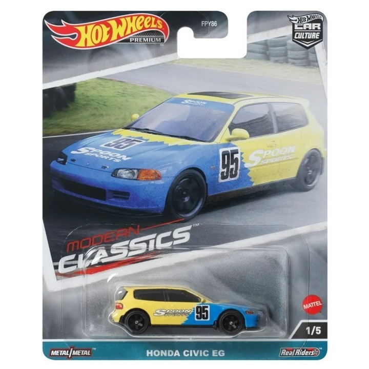 Hot Wheels Premium autó, Honda Civic EG, Modern Classics, 1:64, sárga