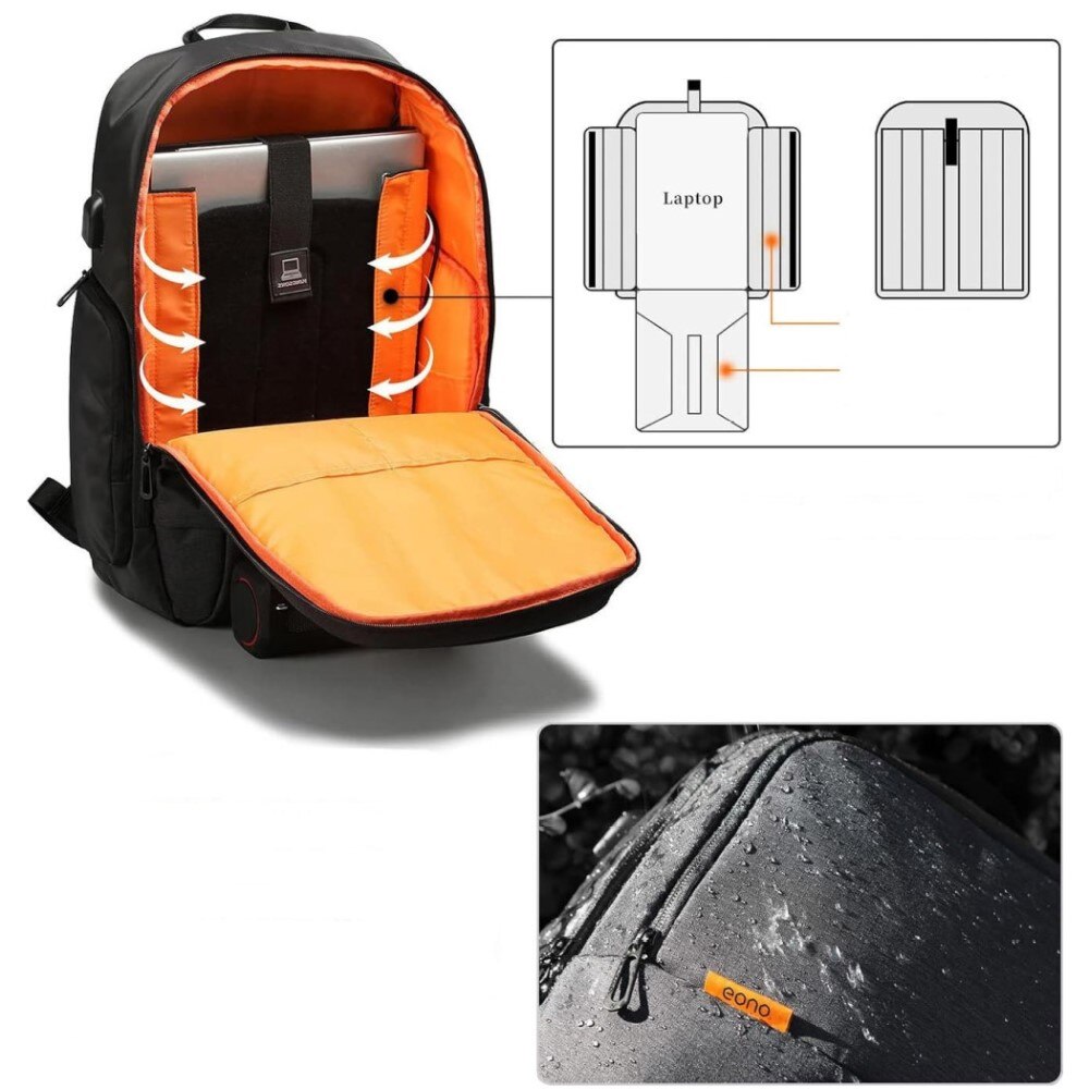Rucsac laptop 15.6", business casual, cu buzunar antifurt, orificiu cabluri audio si port USB, VGOAL, 32х18x46, 5 cm, Negru