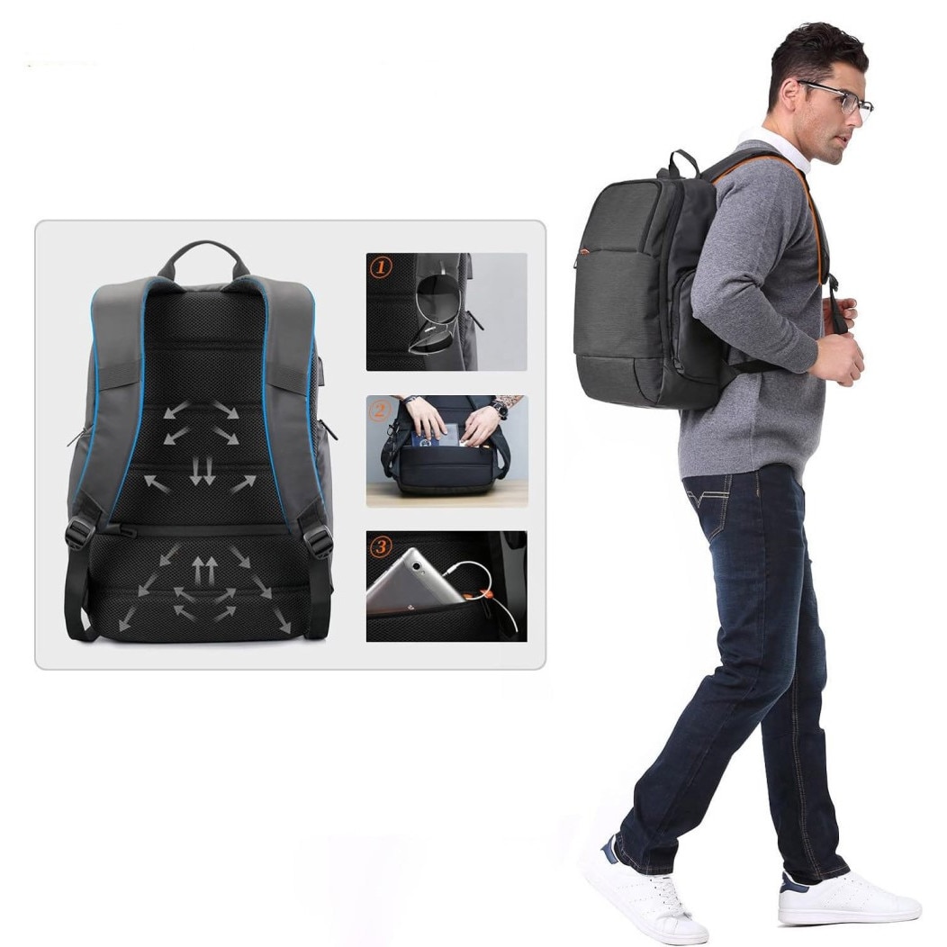 Rucsac laptop 15.6", business casual, cu buzunar antifurt, orificiu cabluri audio si port USB, VGOAL, 32х18x46, 5 cm, Negru