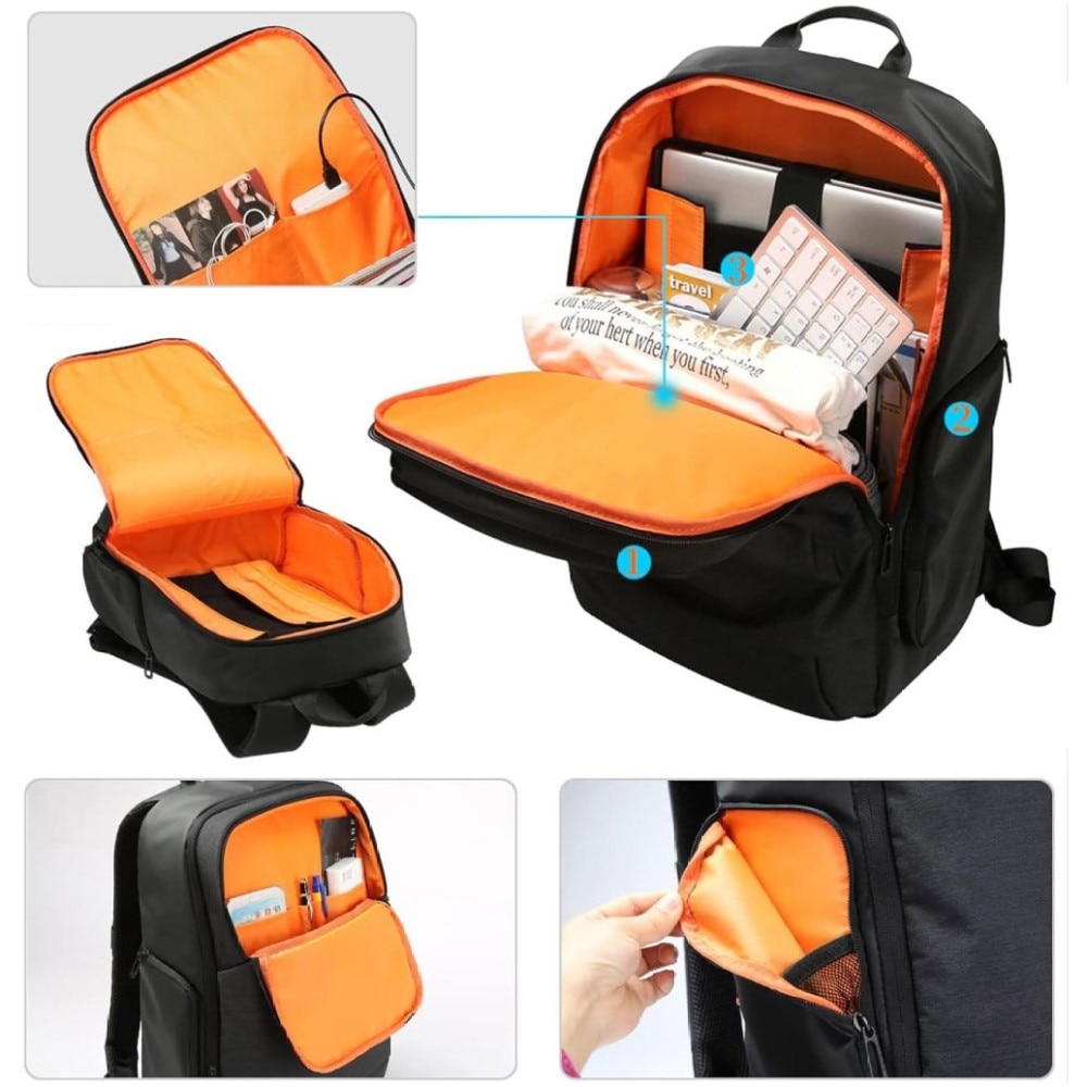 Rucsac laptop 15.6", business casual, cu buzunar antifurt, orificiu cabluri audio si port USB, VGOAL, 32х18x46, 5 cm, Negru