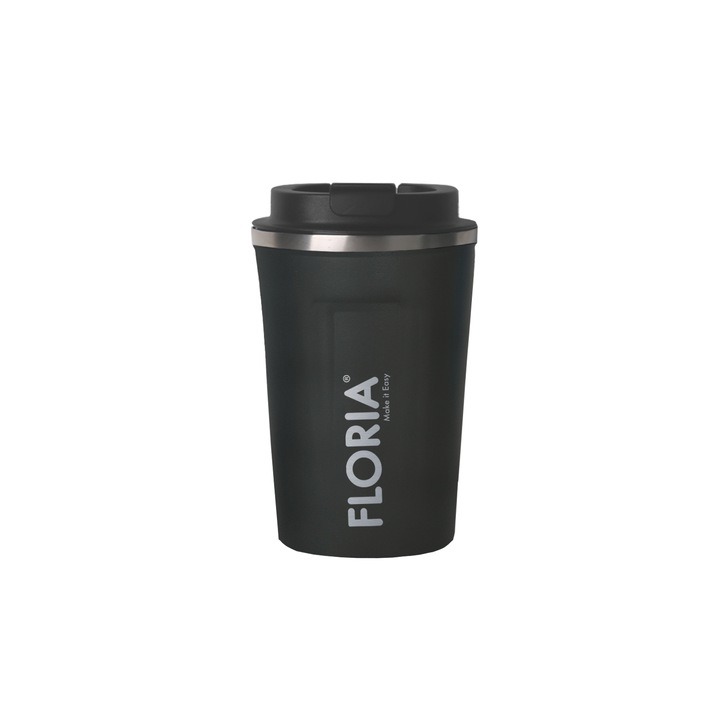 Cana de cafea Floria ZLN9970 tip termos, capacitate 380ml, interior din inox, pereti dublii, gri