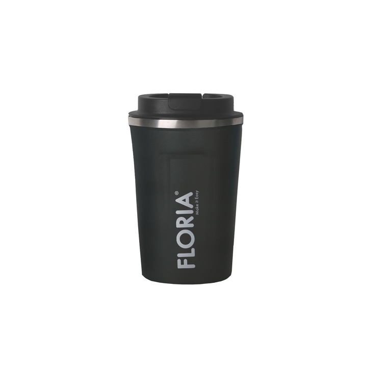Cana de cafea, termos, interior din inox, capacitate 380ml FLORIA, gri / ZLN 9970