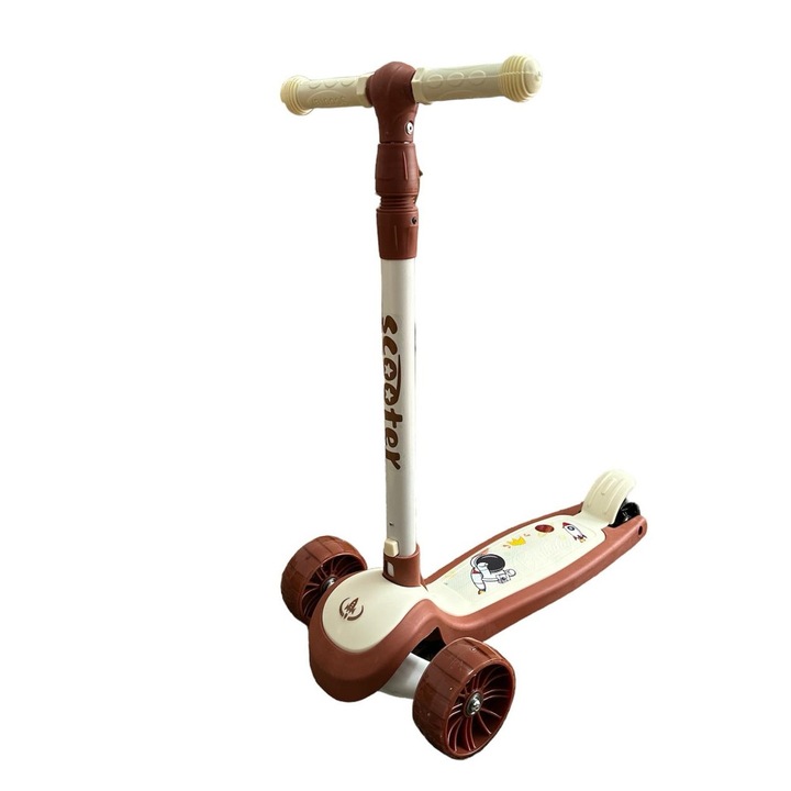 Тротинетка със силиконови колела и LED, кафява, 7Toys