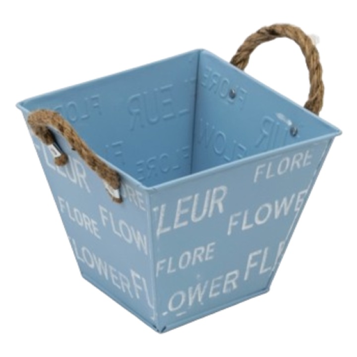 Ghiveci stil galetusa, metal 12x8x11 cm, albastru