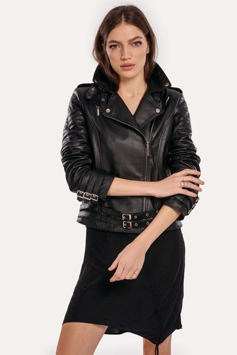 Дамско яке от естествена кожа модел Neo Biker, Черен