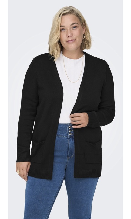 Пухкава жилетка с дълги ръкави и джобове Plus Size CARESLY, Черен