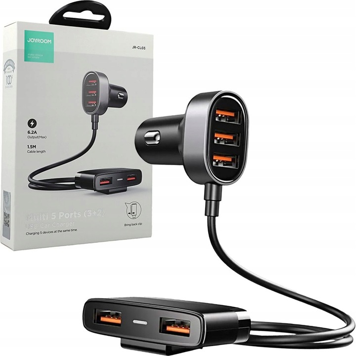 Joyroom autós töltő 5-in-1, U+U+U+U+U 31W, fekete (JR-CL03)