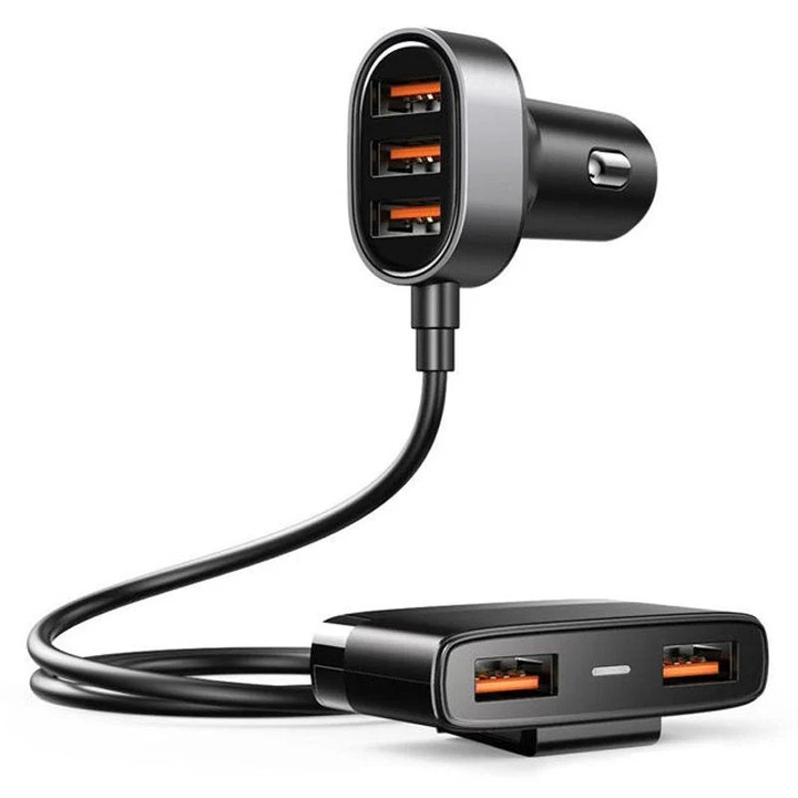 Incarcator auto Joyroom JR-CL03, 5 Porturi USB, Fast Charge 6.2A, Lungime cablu 1.5m, Negru