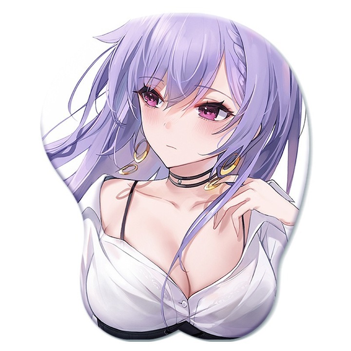 Mouse pad Anime, 3D, silicon/Lycra/Poluretan, Protector de incheietura mainii, 25x21 cm, Antiderapant, Violet