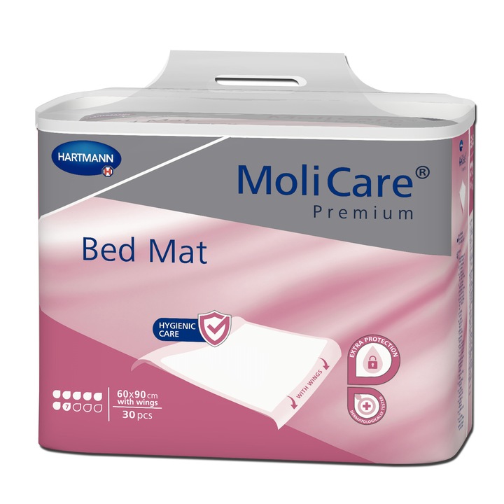 Абсорбиращи чаршафи с крила за сигурна фиксация MoliCare Premium Bed Mat, 7 капки, 90x60 см, 30 броя, Hartmann