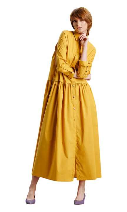 Női ruha, RVL, hosszú, sárga, D3707, 36 EU