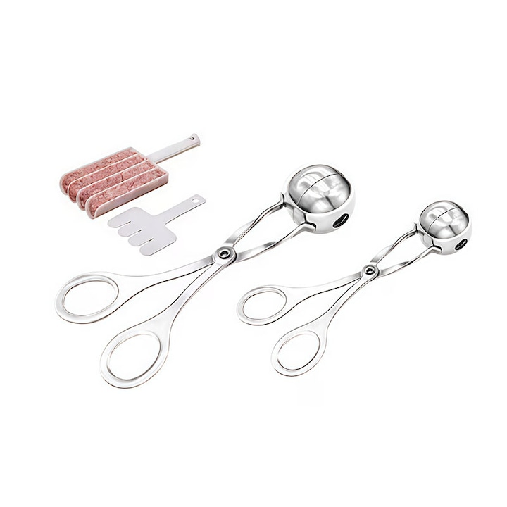 Set de 2 clesti pentru carne, separator de chiftele cu 4 cai, din otel inoxidabil, 3,5 cm/4,8 cm, argintiu