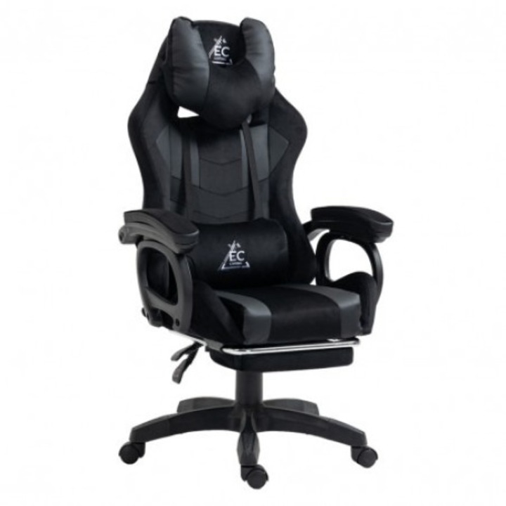 Стол за гейминг EC Gaming, екологична кожа, опора за крака, функция за облегалка на седалката, черен