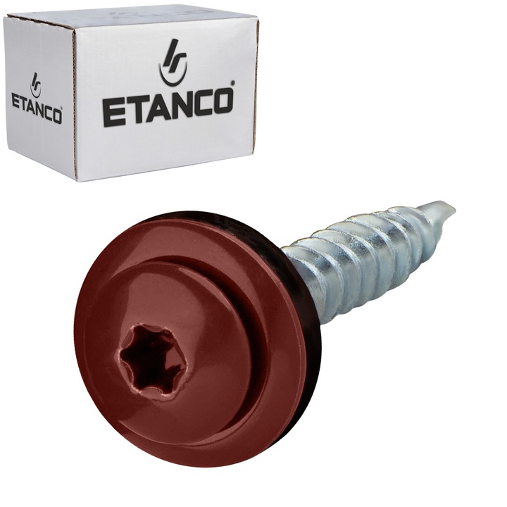 Set 250 Suruburi autoforante 4,8x35 mm RAL 3009, pentru tabla si lemn, TORX, Etanco GTF P