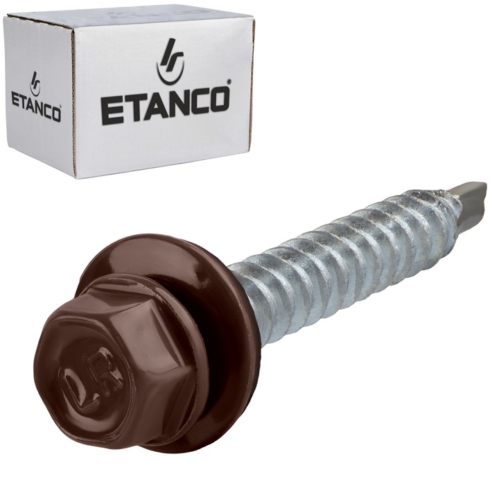 Set 100 Suruburi autoforante 6,4x50 mm RAL 8017, pentru tabla si lemn, Etanco GT F HD