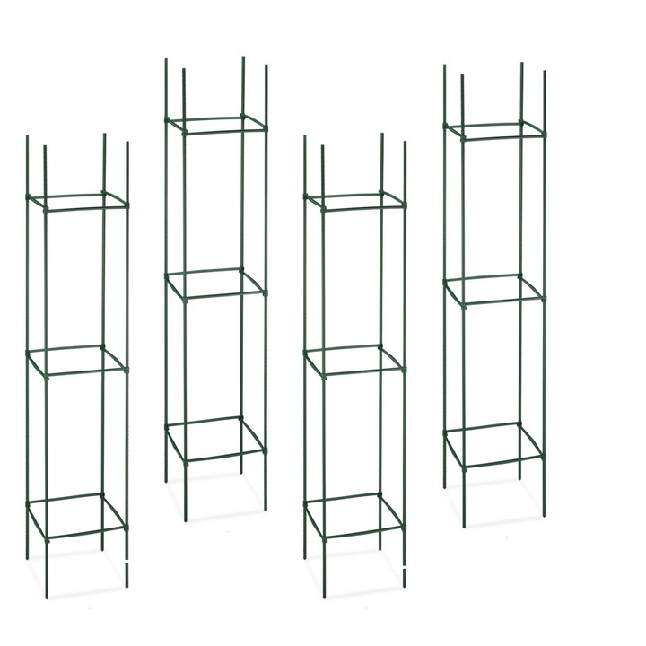Set 4 spaliere pentru plante cataratoare, otel/plastic, Relaxdays, dimensiunea 150 x 32 x 32 cm, verde
