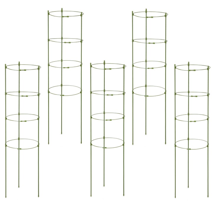 Set 5 spaliere pentru plante cataratoare si rosii, otel/plastic, Relaxdays, dimensiuni 90 x 28 cm, verde