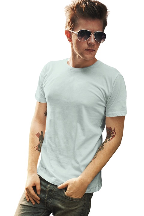 Tricou barbat din bumbac 100%, Casual Basic Fit, Turcoaz deschis