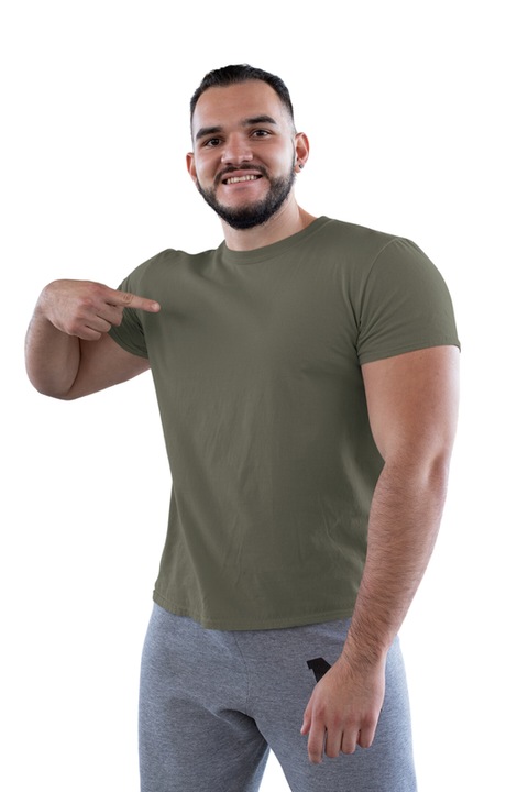 Tricou barbat din bumbac 100%, Casual Basic Fit, Kaki