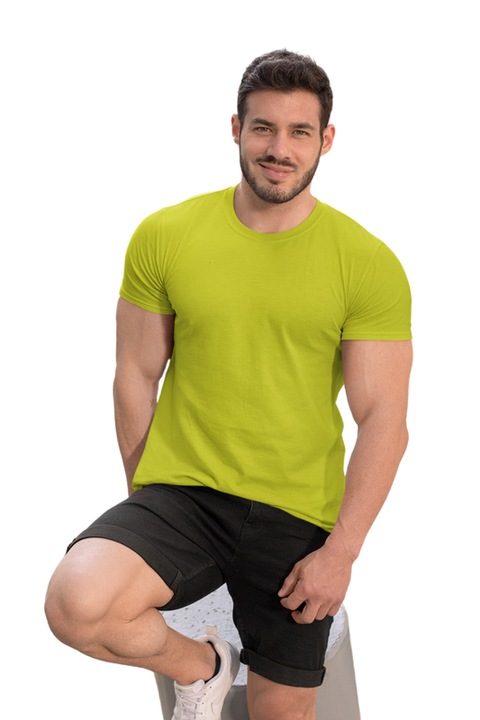 Tricou barbat din bumbac 100%, Casual Basic Fit, Verde lime