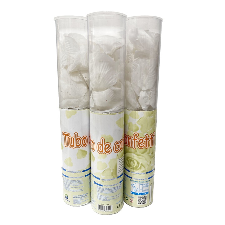 Set 3 Tub confetti petale de trandafir alb din material textil, 30 cm