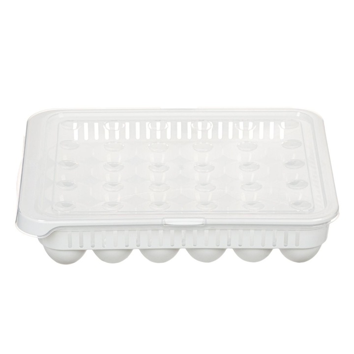 Cofraj pentru 30 oua din plastic 0% BPA Antbro®, alb cu capac de plastic ce se inchide, cu spatii de jur imprejur pentru aerisire, 33.5 x 27.8 x 7.3 cm