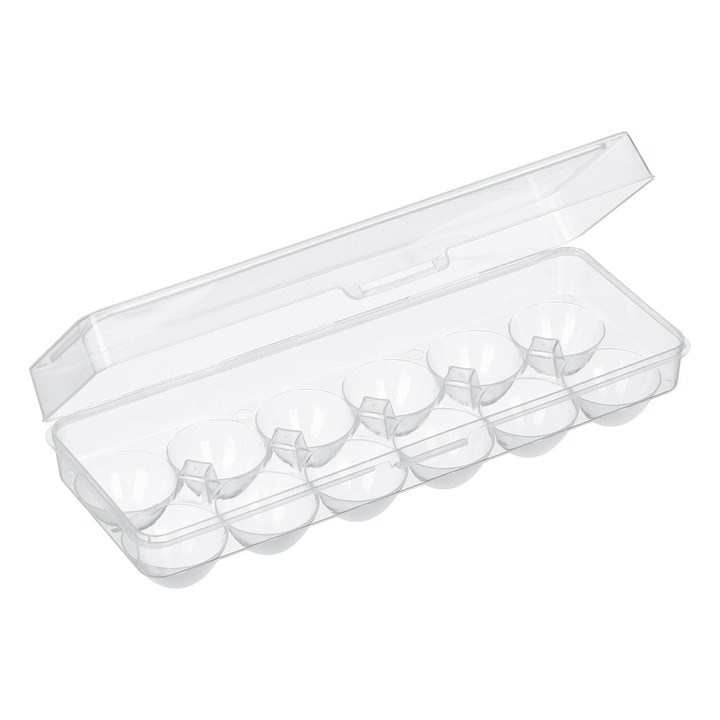 Suport pentru 12 oua din plastic 0% BPA Antbro®, transparent, cu capac, 28 x 10.2 x 7.2 cm