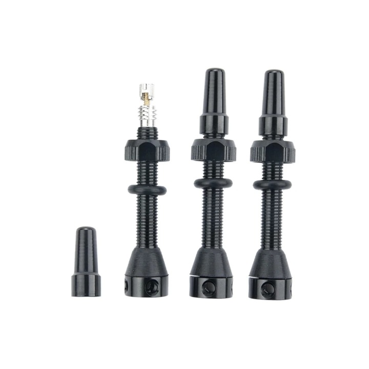 Valve Tubeless Presta (3 buc), 44 mm cu 5 iesiri de aer, pentru Biciclete de Sosea, MTB, Cross country, Trail, Enduro, Downhill, Negru