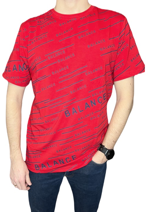 Férfi póló, piros, kerek nyakú, sötétkék felirattal, M INTL