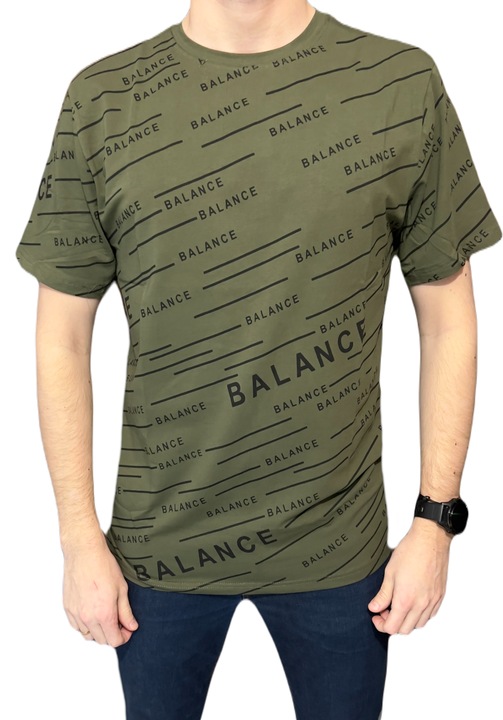 Férfi khaki színű póló, kerek nyakú, fekete felirattal, 2XL INTL