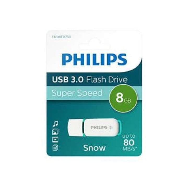 Stick USB Philips FM08FD75B/00, 8GB, Editie Snow, USB 3.0 Alb/Albastru
