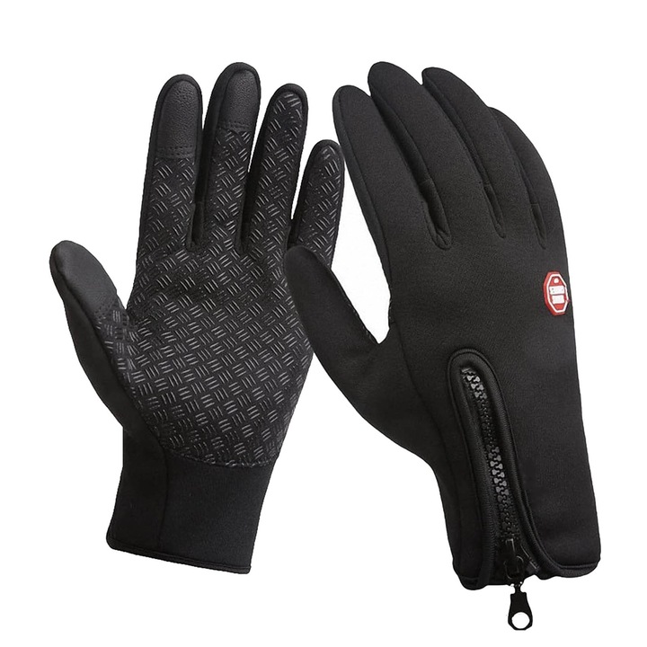 Manusi sport, Hggzeg, Rezistente la umezeala si vant si Impotriva alunecarii, Compatibile ecran telefon, Aderenta sporita, Dimensiune reglabila, Pentru alergare in aer liber, ciclism, pescuit, schi, L, Negru